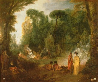 Reunión cortesana en un parque, c.1712-13 de Jean Antoine Watteau